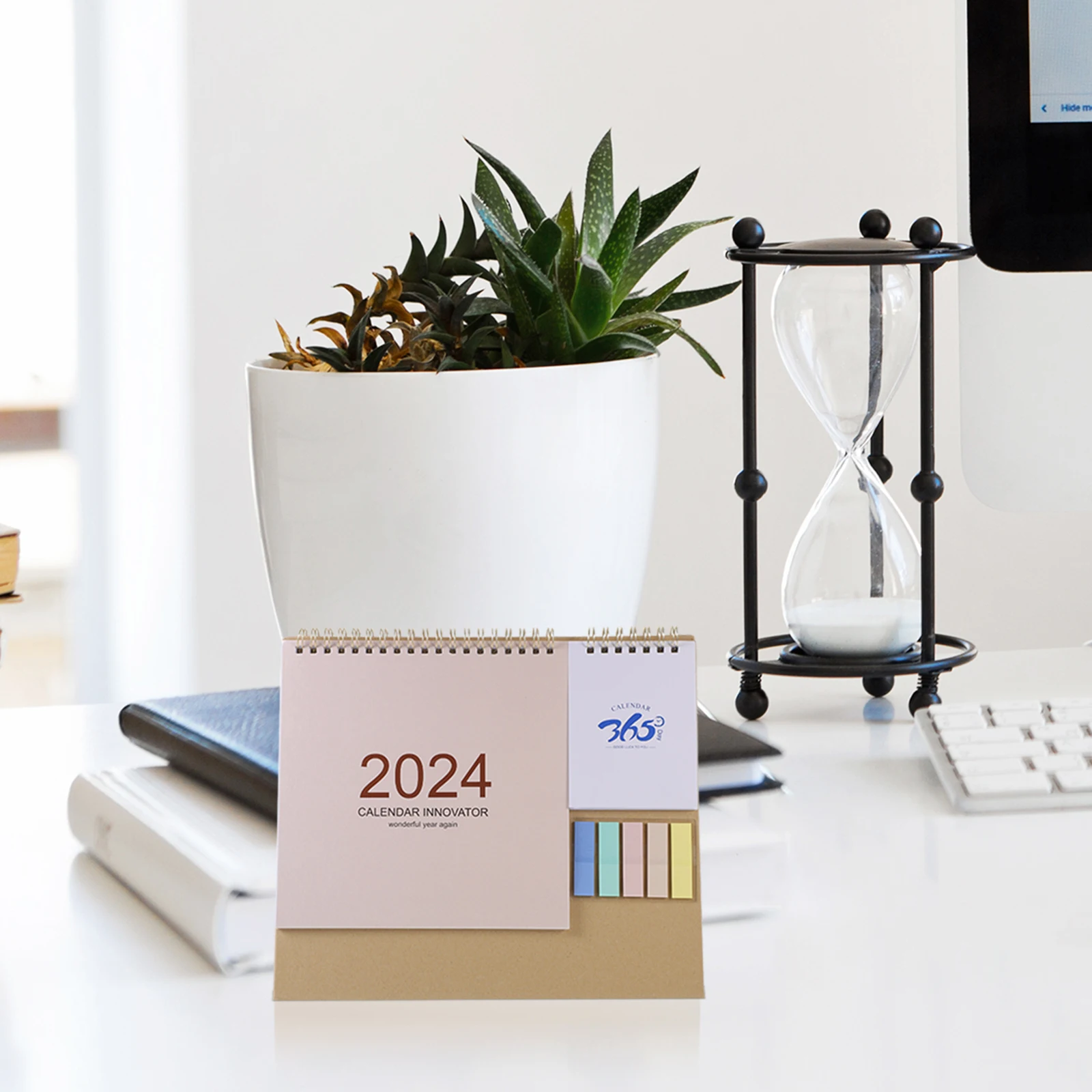 

2024 Desk Calendar Simple Creative Modern Business Notes Pink Yellow Frame Paper Calendars St Flip Desktop Table
