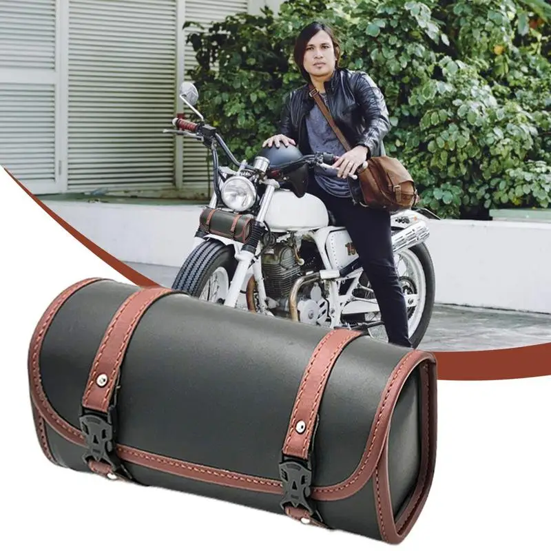 

PU Leather Motorcycle Tool Bag Waterproof Handlebar Pouch Head Bag Vintage Storage Pouch Saddlebag Roll Tool Organizer for Front
