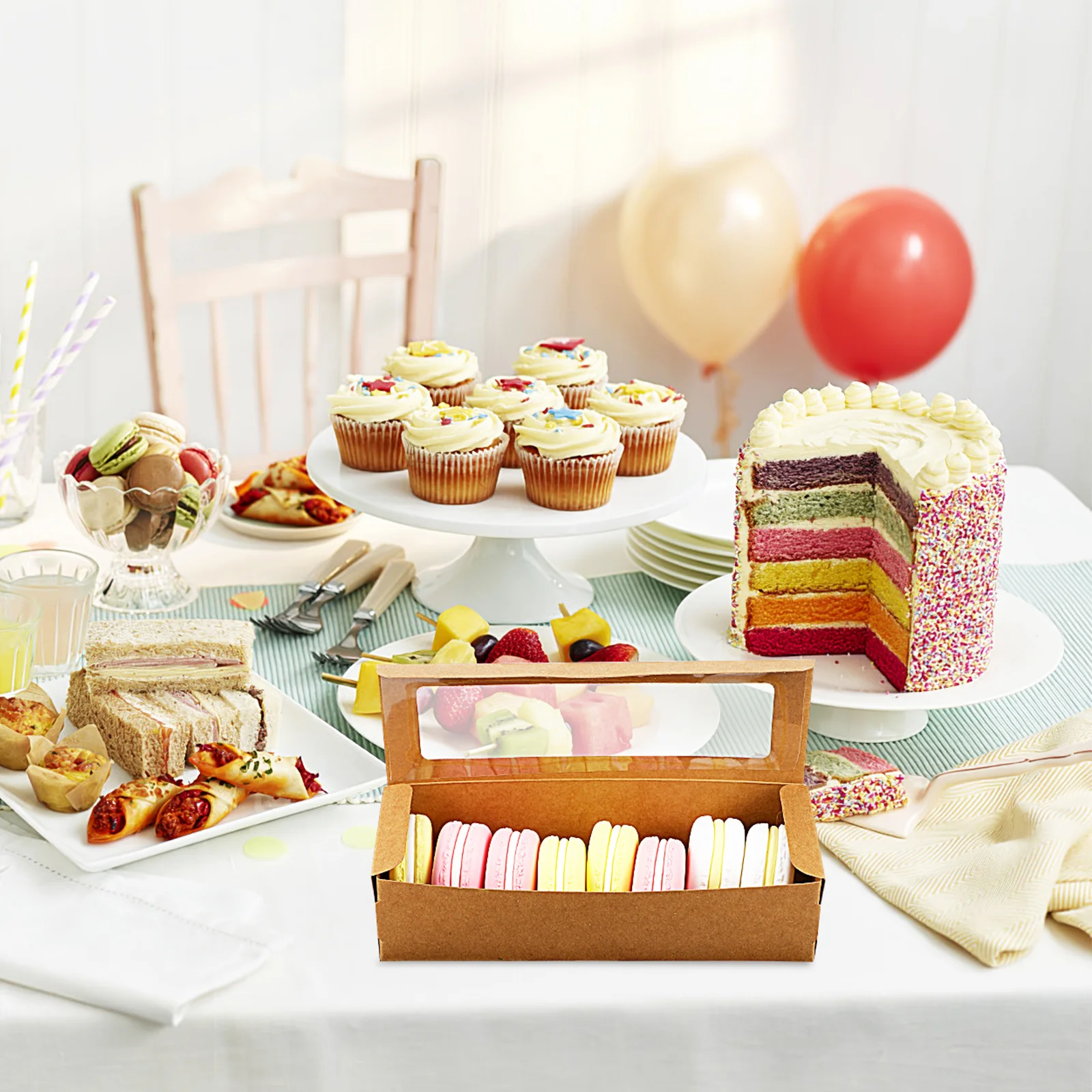 

50 pcs Macaron Boxes Kraft With Clear Window For Small Dessert Packaging Baking Supplies Cake Packing Boxes Macaron Storage