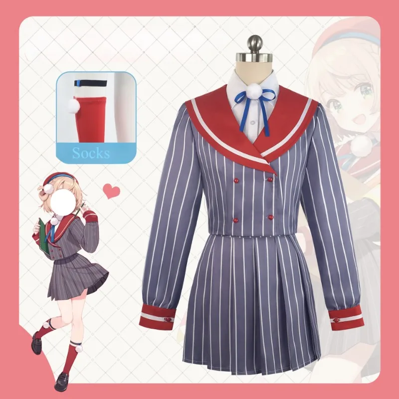 

Anime Shiguree Cosplay Ui Costume Virtual Anchor White Shirt Red Coat Skirt JK Uniform Wig Full Set for Women Theme Party