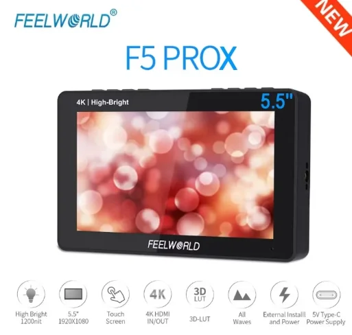 FEELWORLD F5 PROX 5.5 Inch IPS Touch Screen DSLR Camera Field Monitor 1600nit 1920x1080 4K Input Output 5V Type-c Input