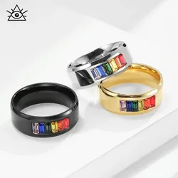 Stainless Steel Rainbow Pride Ring For Men Woman Wedding Engagement Jewelry Gifts