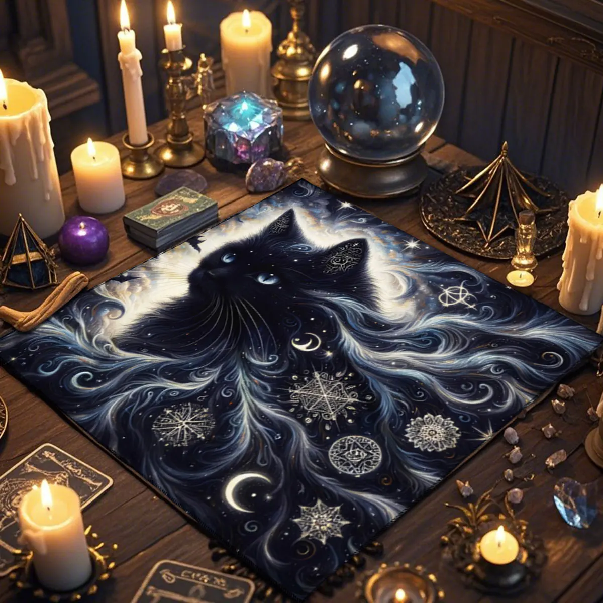 Witch's Cat Altar Decorative Cloth Mysterious Divination Tablecloth Tarot Card Tablecloth Witchcraft And Astrology Ritual Cloth
