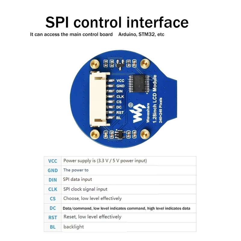 1.28 Inch Circular Display LCD Screen Module 240X240 Pixels SPI Communication LCD Expansion Board