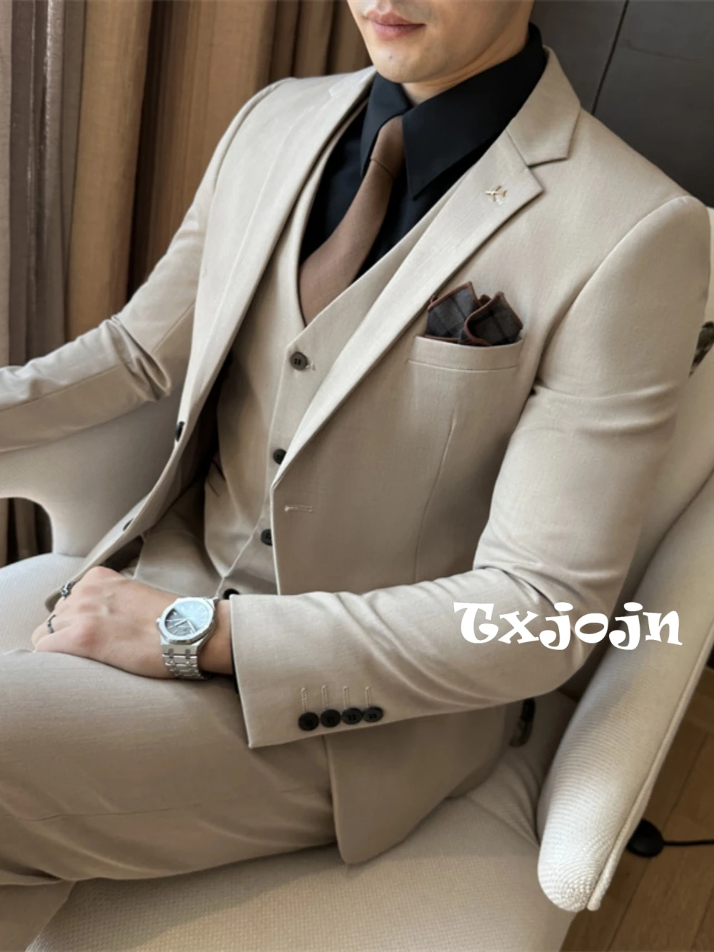 

Solid Men's Slim Fit Suits Formal Business Set Autumn Notched Lapel Suit Jacket Man Wedding Groom Sets Chic Full Sleeve Tuxedo