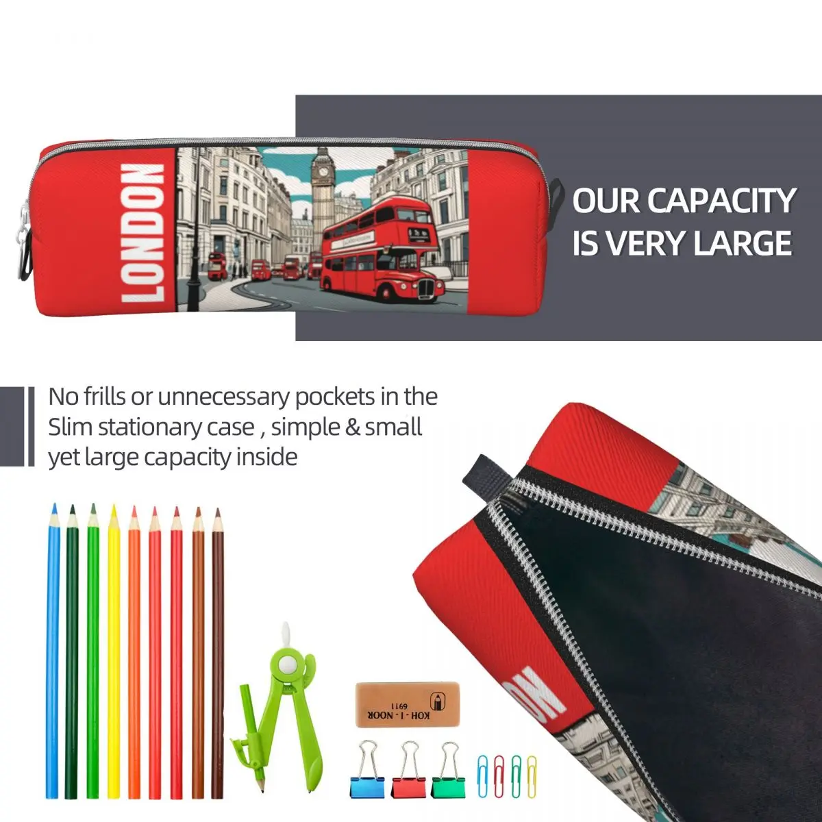 I LOVE LONDON Pencil Case painting beautiful red bus Large Pencil Box studenti School Pencil Cases Design Organizer per cancelleria