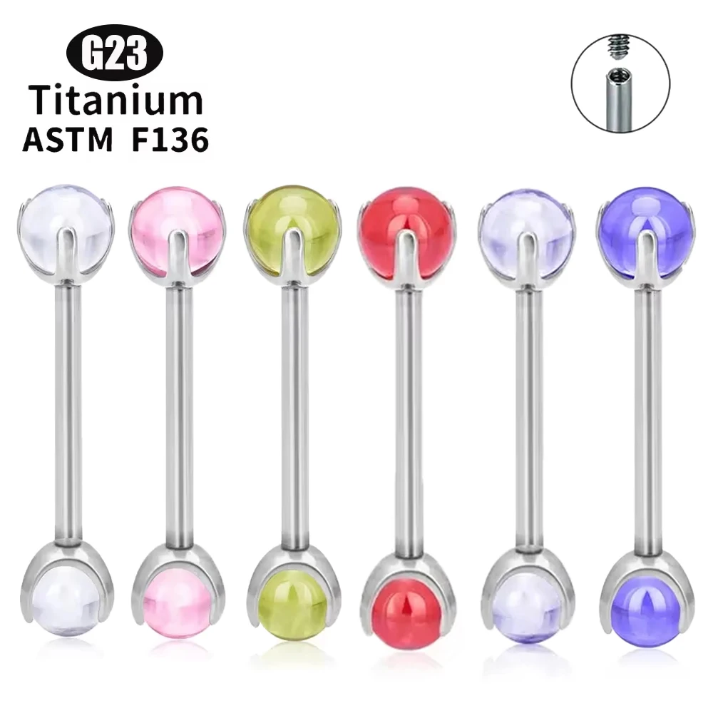 

G23 Titanium ASTM F136 Inner Threaded Piercing of the Nipple Tongue Ring Crystal Tongue Barbell Piercing for Female Body Jewelry