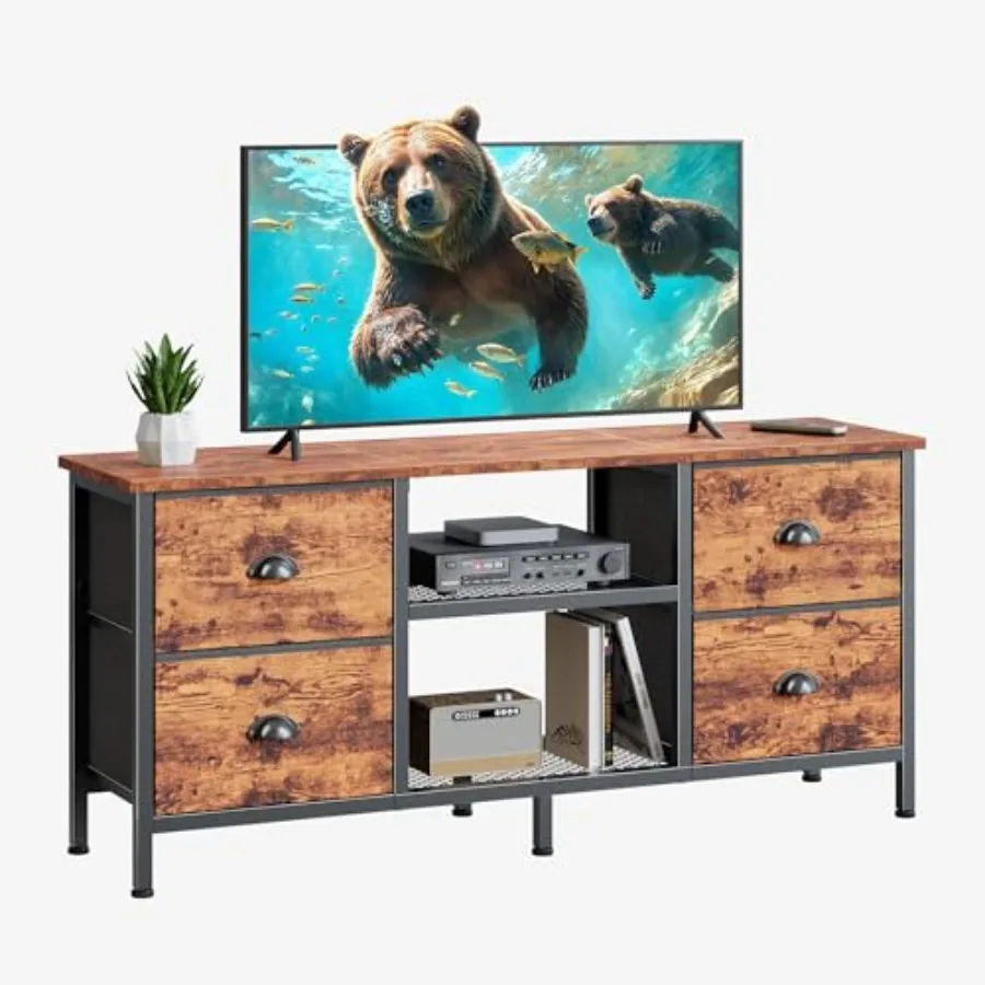

TV Stand with 4 Drawers 43 Inch Entertainment Center with Open Shelves Media Console Table for 50" TV Television Stand for Bedr