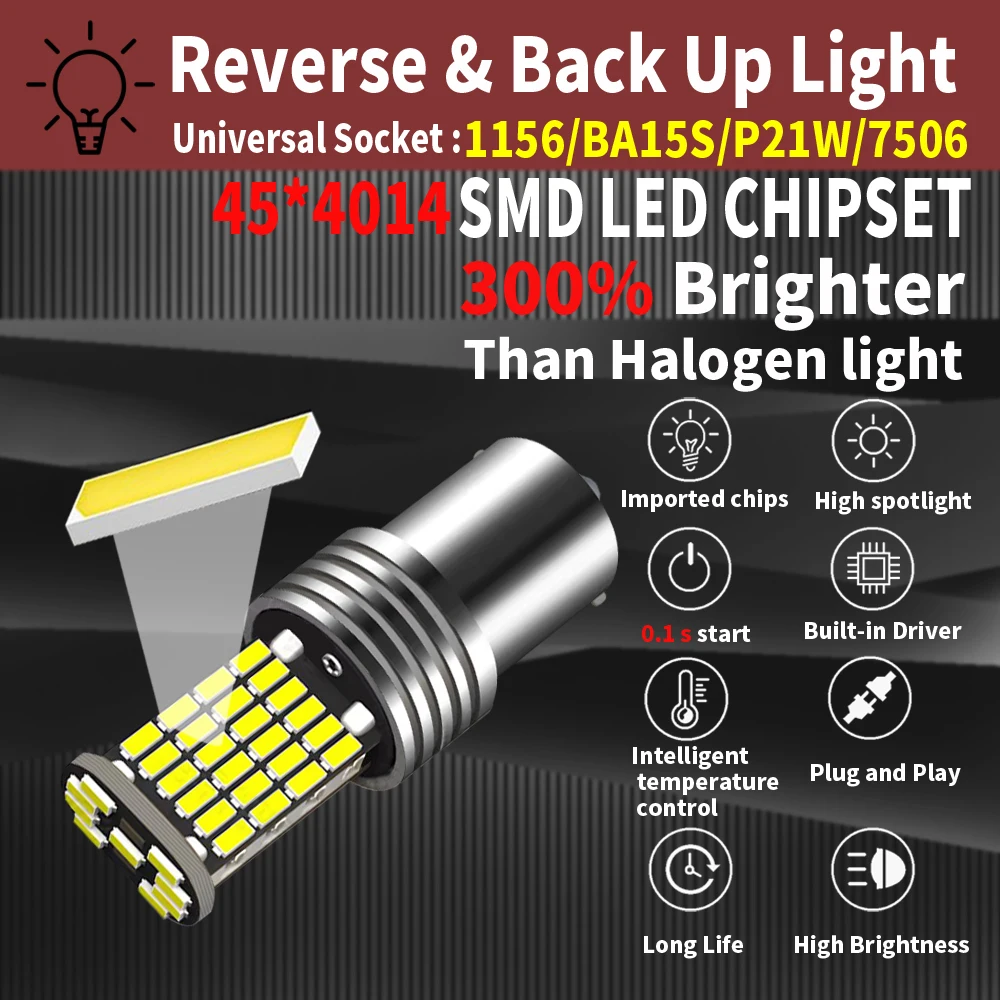 2x P21W LED Reverse Light 1156 7506 BA15S Bulb Back up Lamp For Opel Astra J H G GTC Vectra C H Corsa D E Insignia Mokka Vivaro