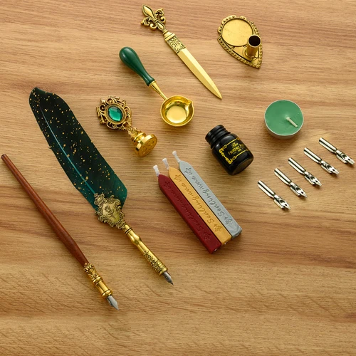Imagen 2 del producto Juego de plumas estilográficas de lujo, pluma de aspersión Retro, Kit de inmersión de escritura de caligrafía con sello de cera y puntas de repuesto, caja de regalo