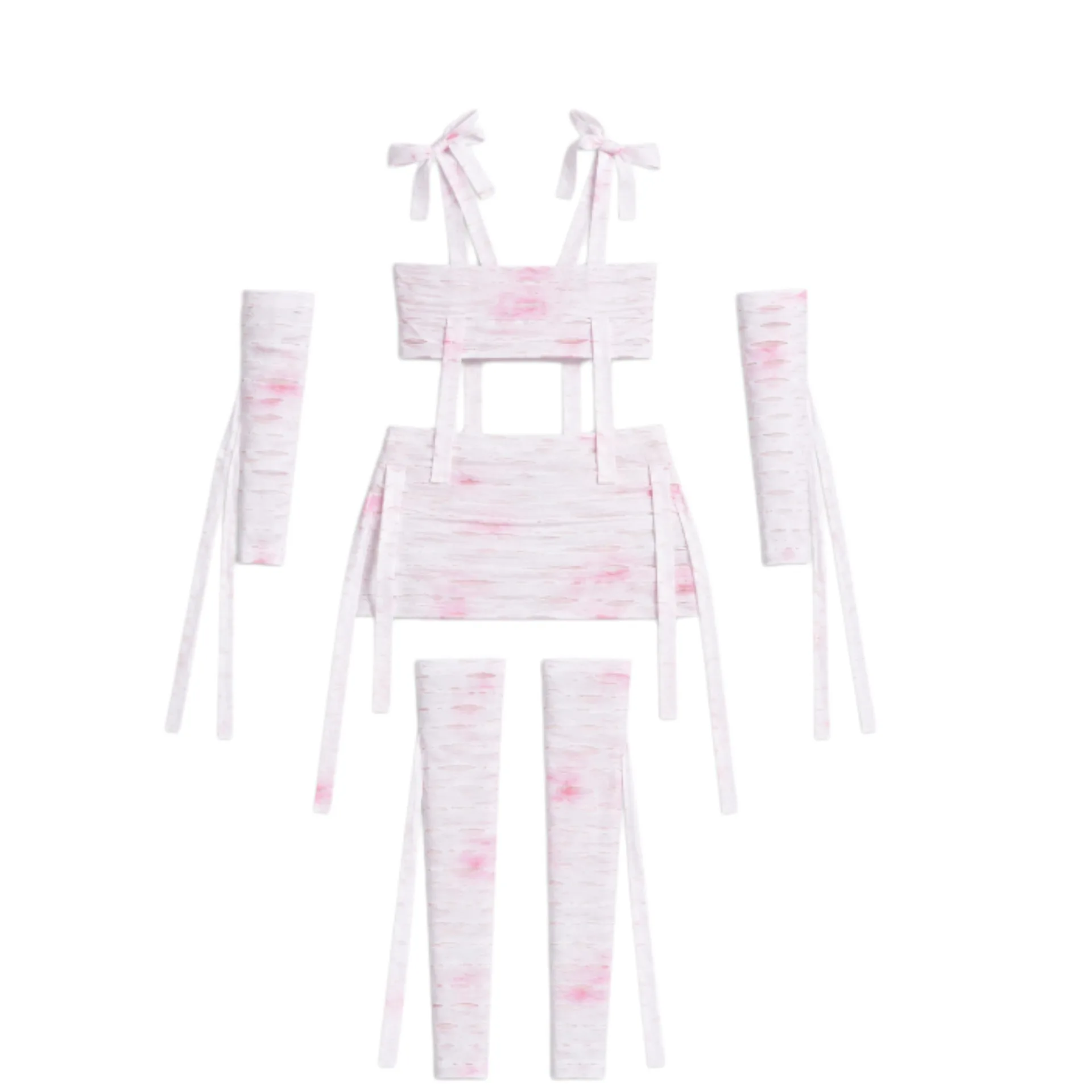 Damen-Kostüm mit rosa Blutfleck-Bandage, Horror-Zombie-Outfit, zerrissenes Wickelband-Design, Halloween-Horror-Cosplay-Party-Kostüm – Detail 6