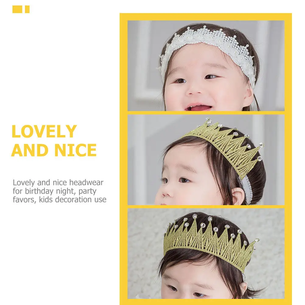 

2Pcs Baby Crown Shape Headbands Lace Design Sequin Infant Hairbands Elastic Photo Props Party Baby Shower Accessories
