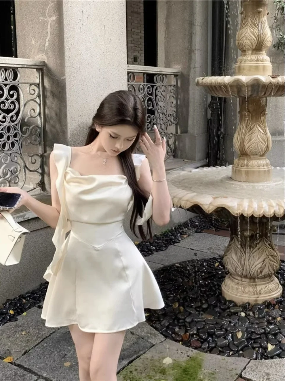 Gonna ort piccante Colletto quadrato Vita in raso cinched Dr Donna Design estivo Sensation Strap Gonna Dr Fairy Sa