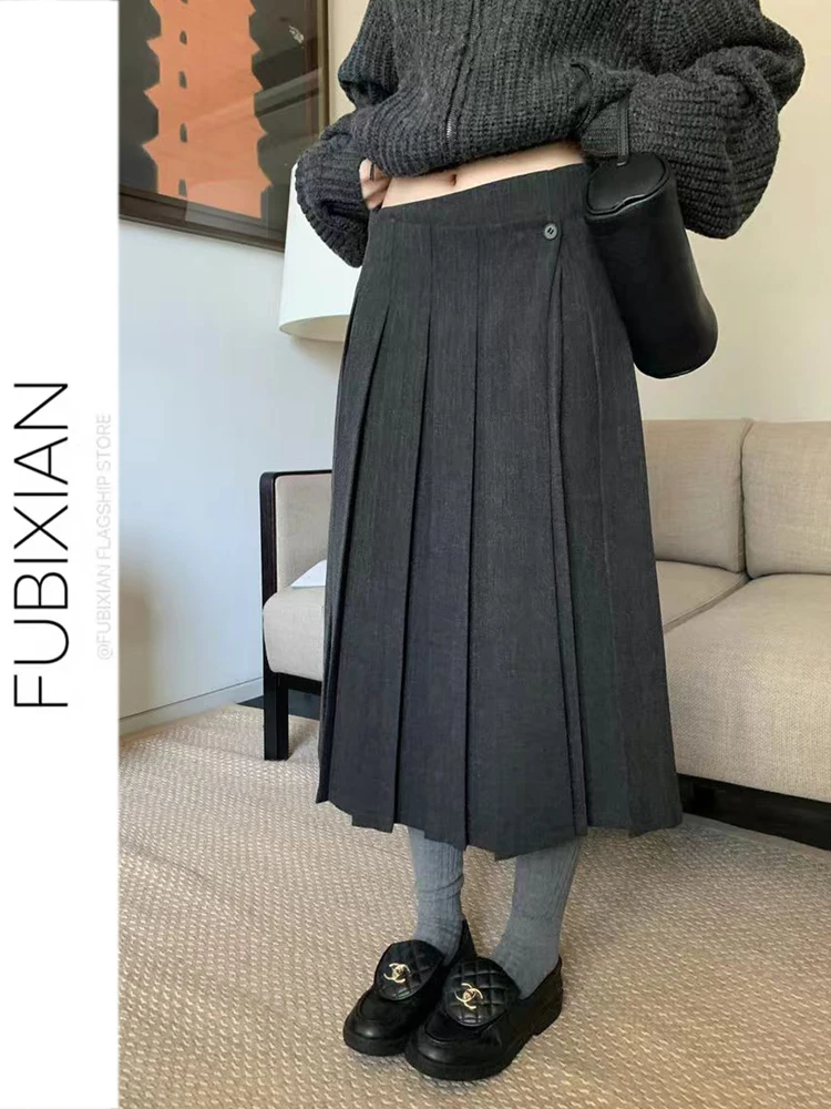 

Женская зимняя плиссированная юбка-трапеция с высокой талией в корейском стиле Nagoya S ey School Sle f Skirt