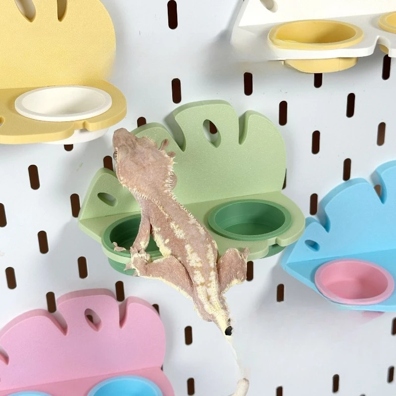 Turtle Back Leaf Magnetic Wall Mount Reptile Double Food Water Bowl Feeding Station for Crested Gecko Lizard Terrarium Supplies