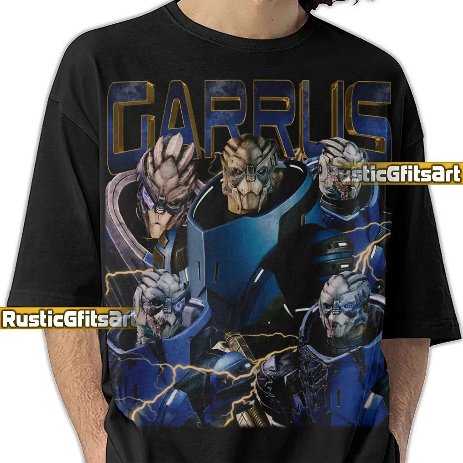 Vintage Garrus Vakarian Mass Effect T Shirt Turian Alien Bootleg Rap Trilogy Gaming Merch vintage Washed Casual streetwear