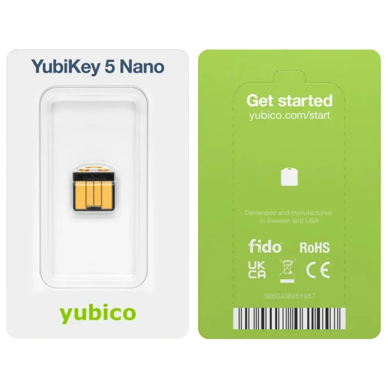 YubiKey Nano 5 / 5C Security Key USB-A & USB-C Two-Factor (2FA) FIDO2 Passkey
