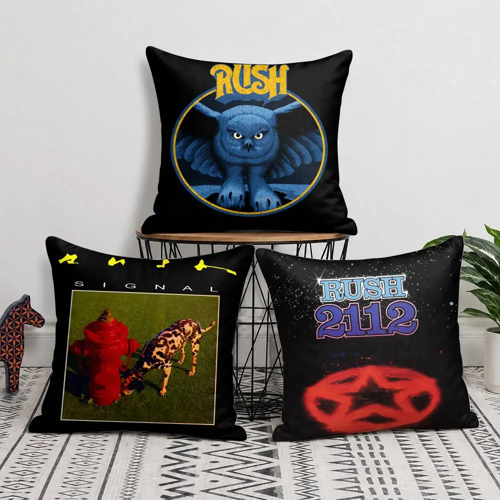 R-Rush Rock Band Cool Cushion Cover Silky Short Plush Invisible Zipper Dustproof Sofa Pillow Case For Home Decor