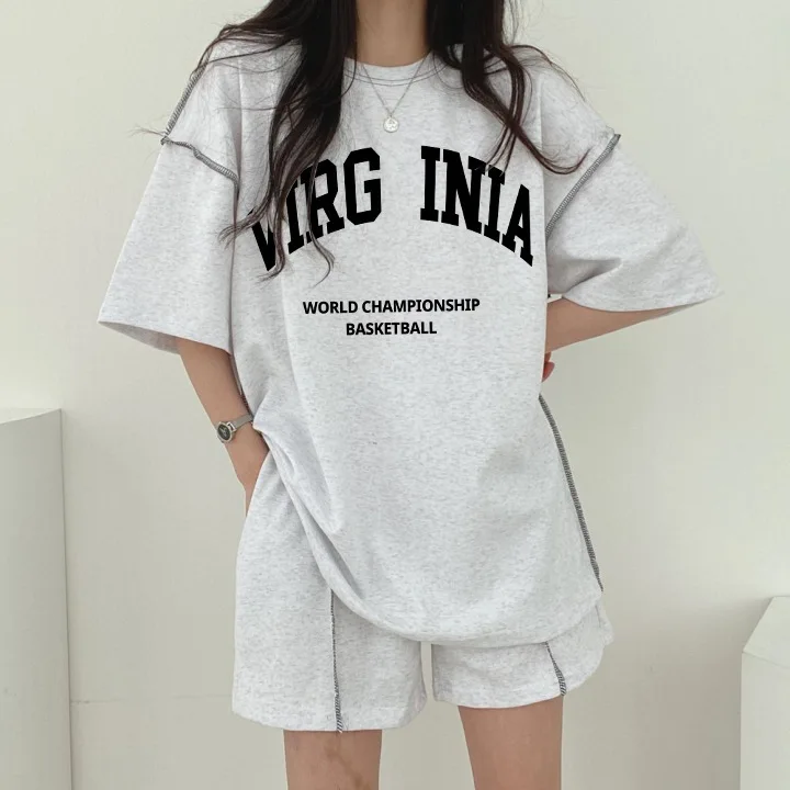 

Summer New Cotton Two Piece Set Casual Short Sleeved T-shirt And Wide Leg Shorts Suit Women Clothing Sports Wear 2024 Outfits