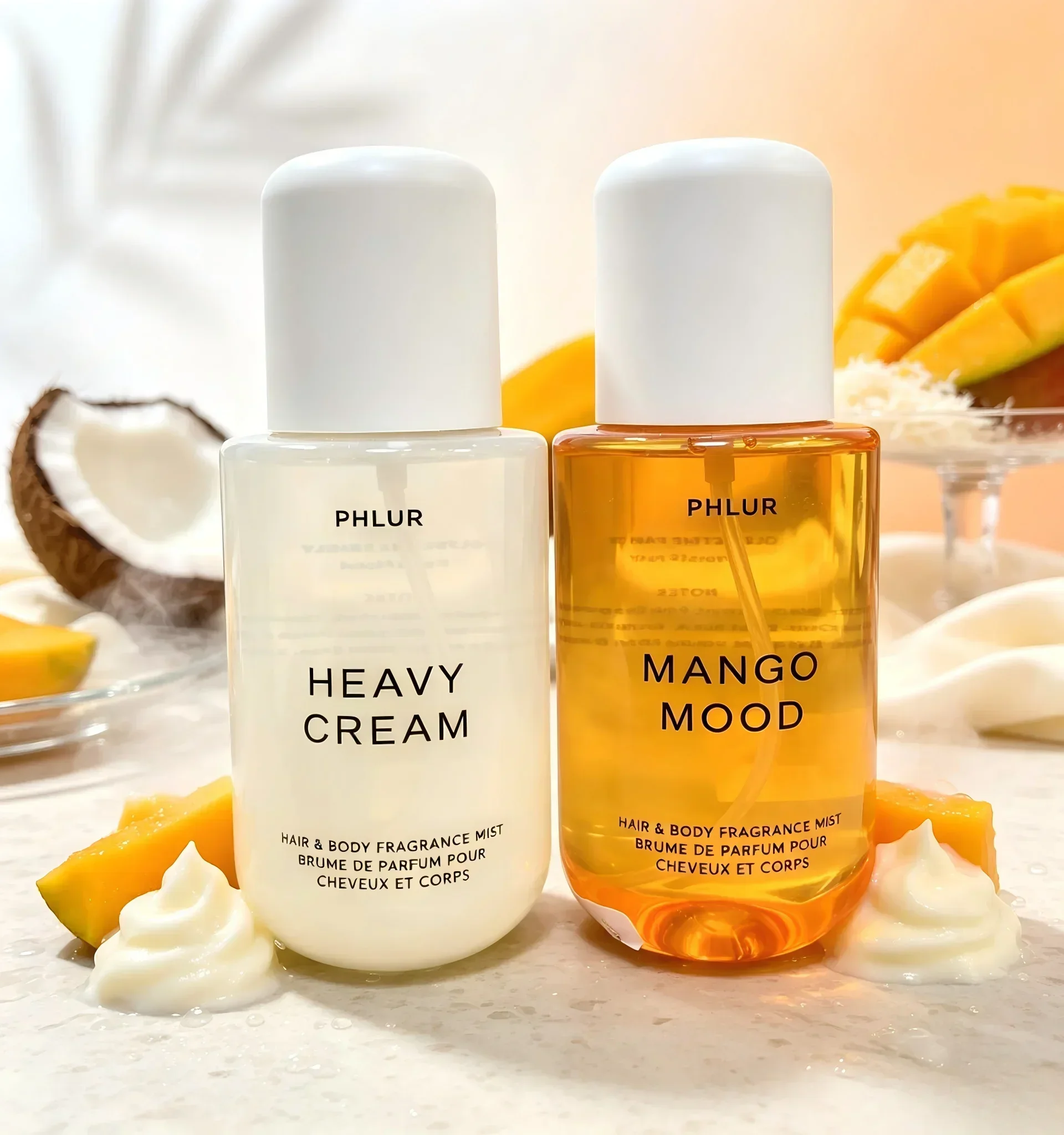 Phlur Heavy Cream + Mango Mood 50ML Hair & Body Fragrance Mist Set, 2 Pack Perfume Spray Bundle
