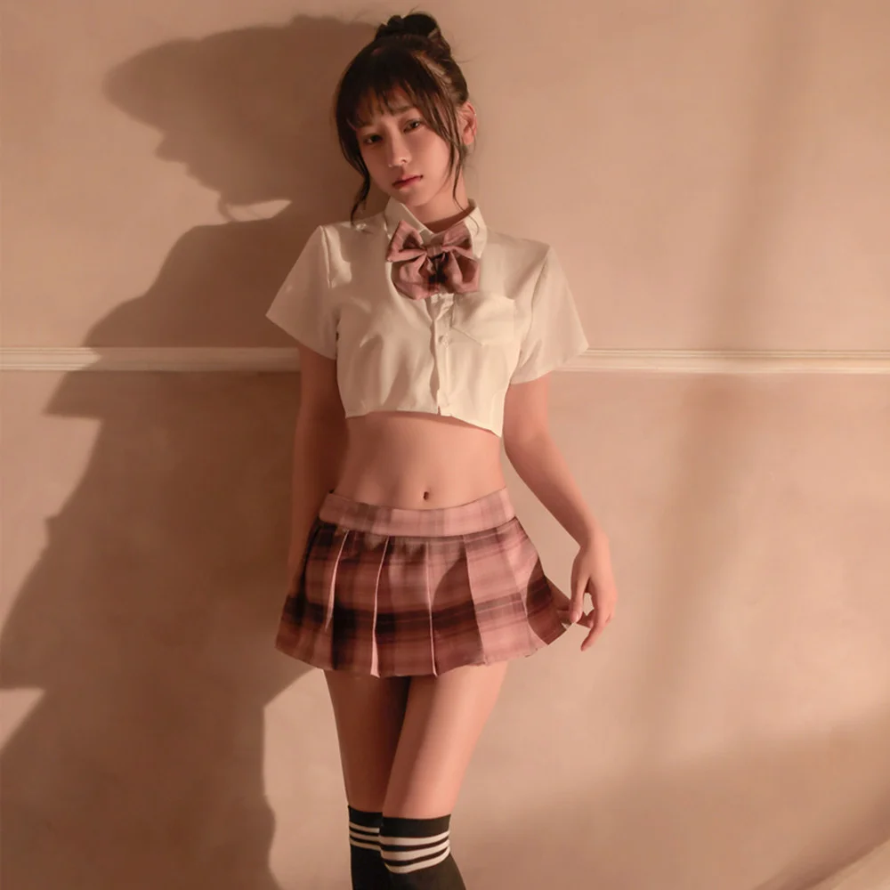 France Sexy Cosplay Lingerie Set School Girl Costume Women Student Uniform Set Role Play Costumes Babydoll Dress Lace Miniskirt