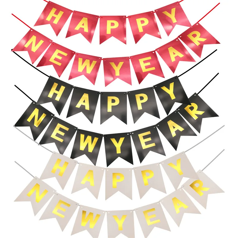 1Set Paper Color Happy New Year Banner Merry Christmas Happy New Party Scene Decoration Articles