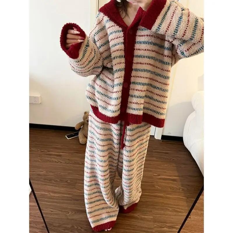 

Пижамный комплект, женский пижамный комплект, рождественский подарок, женские теплые зимние пижамы, модная домашняя одежда, пижамы, милый и мягкий пижамный комплект