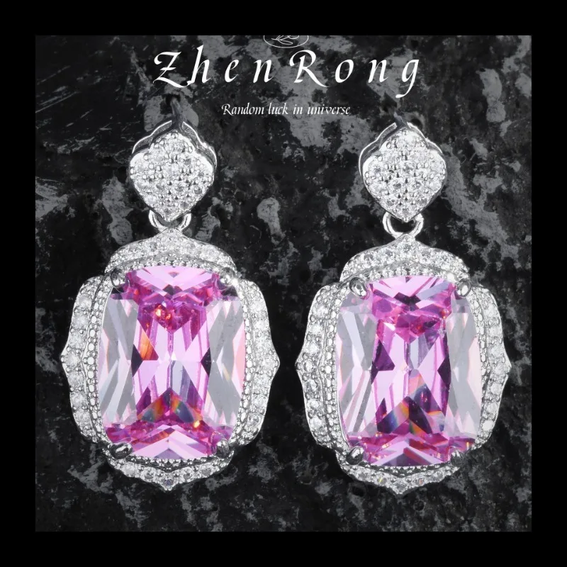 Shili زهر الخوخ مزاجه الجديد الرجعية الوردي الماس قلادة قلادة الوردي كريستال خاتم ملون الكنز وأقراط مجموعة #5