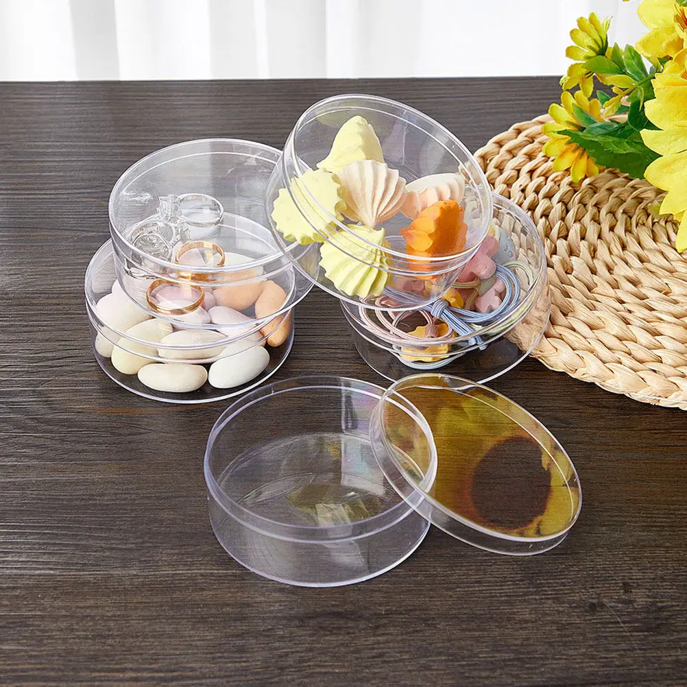 

12pcs Clear Round Candy Box with Lid Transparent Party Favor Boxes Wedding Small Storage Containers for Jewelry Beads Crafts box