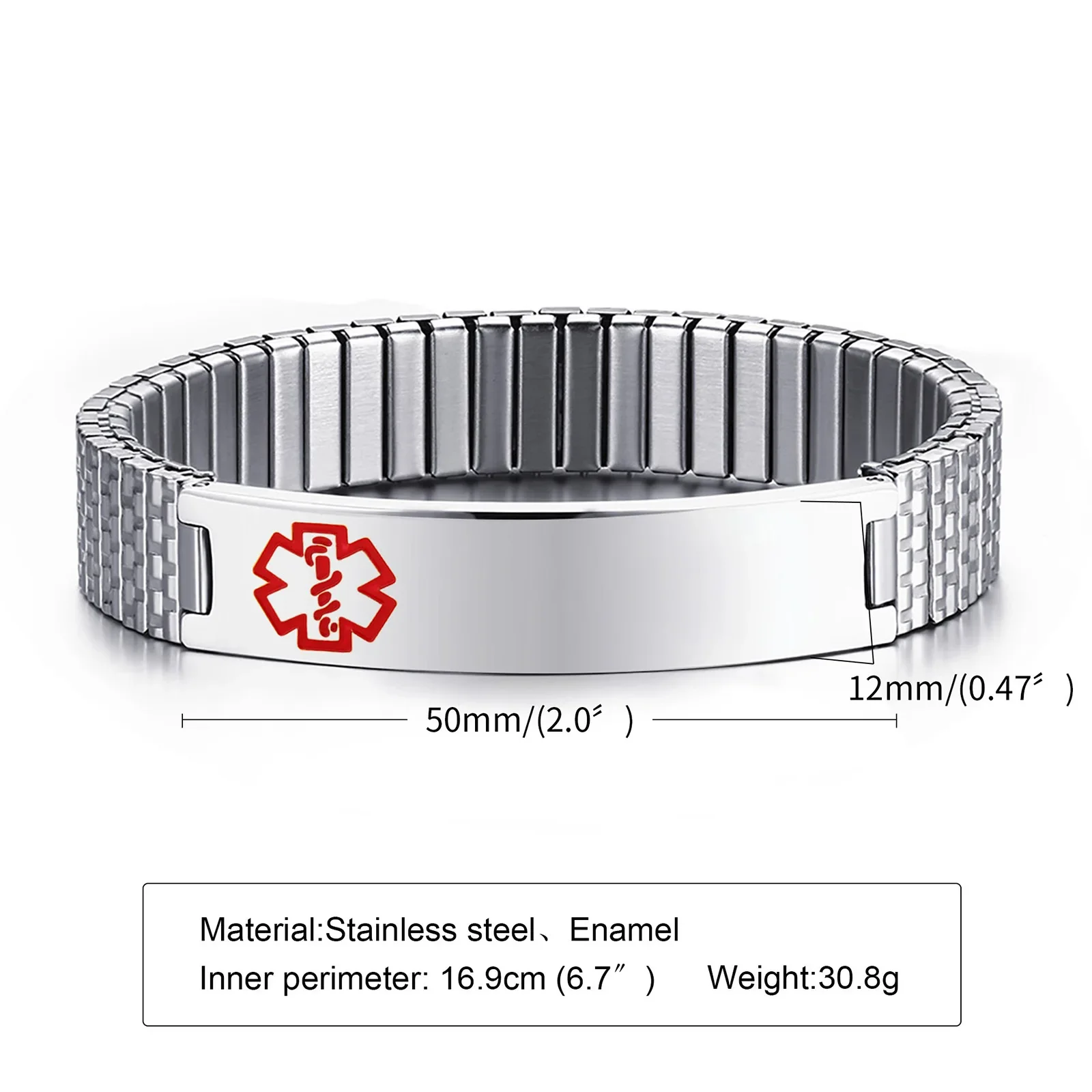 12mm Stainless Steel Star of Life Emergency Medical Care Sign Bracelet Bangle Men Classic Punk Glamor Casual Jewelry
