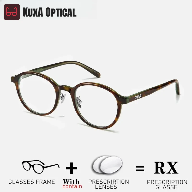 

KUXA New Acetate Round Women Men Optical Eyewear Prescription Glasses Recip Lenses Myopia Progressive Anti-reflection Eyeglasses