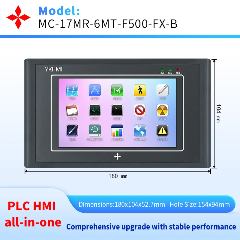 5 Inch HMI PLC All-In-One, FX1S-17MR, Built-in High Speed Counter and Axis, Analog AD DA and Temperature Control