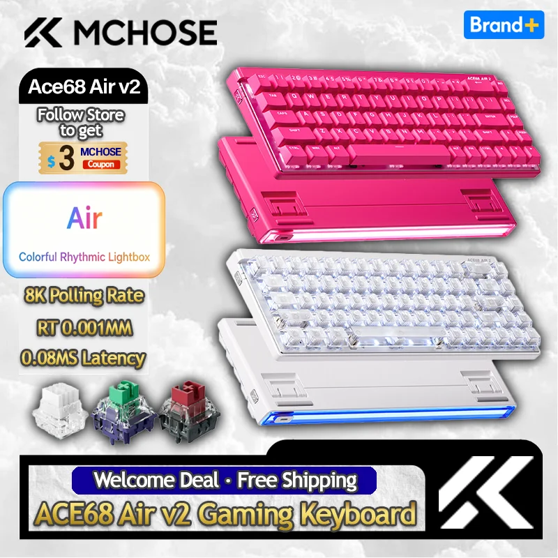 MCHOSE Ace68 Air v2 Gaming Keyboard Magnetic Switch Aluminum Plate 256K Scan Rate 8k Polling Rate RT Keys 0.001mm Accuracy