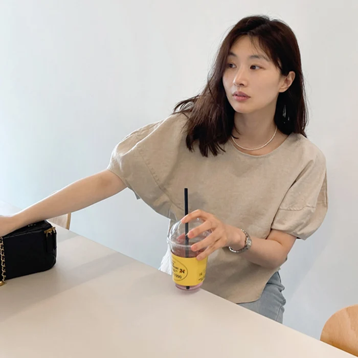 Coréen Sle coton lin ort Sve bulle Sve T-shirt femmes paresseux Sle irt été 2025 nouveauté décontracté trajet