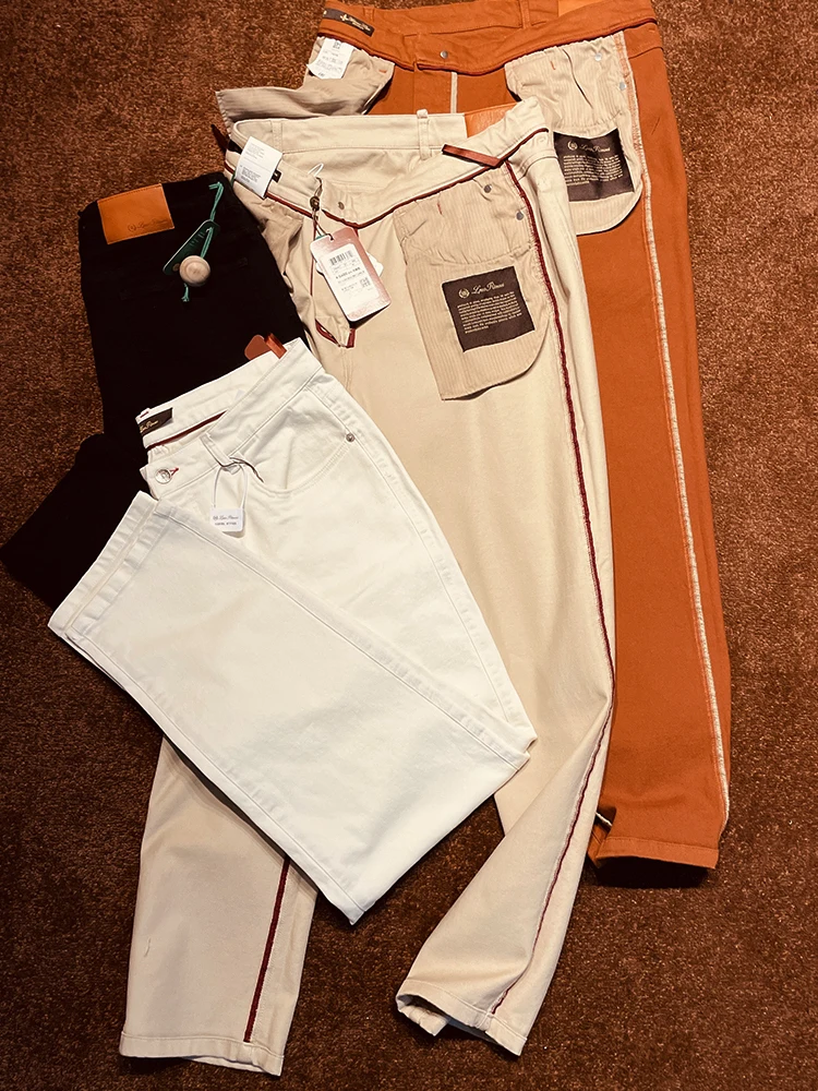 

Мужские люксовые повседневные брюки из хлопка: прямые джинсы из чистого длинноволокнистого хлопка для осени и зимы