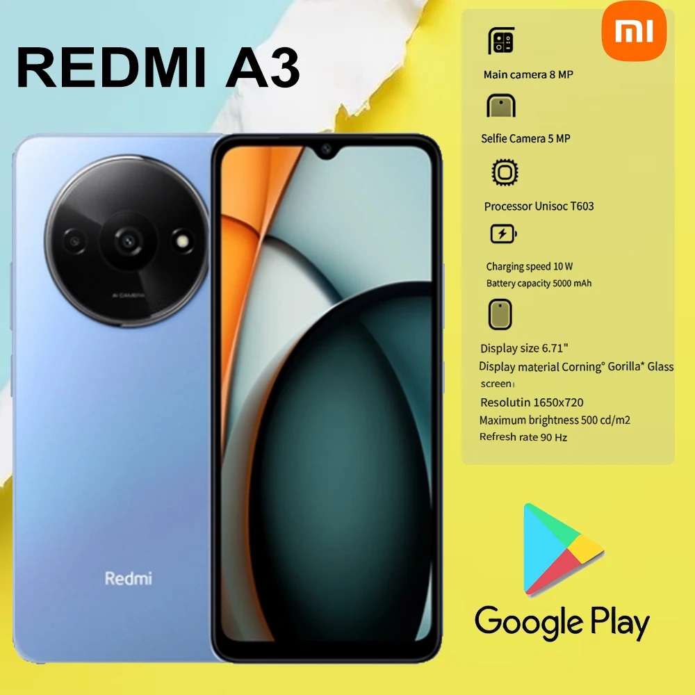 REDMI A3 6.71-inch water drop screen smart phone 4+128GBn memory side fingerprint recognition/facial recognition/GPS positioning