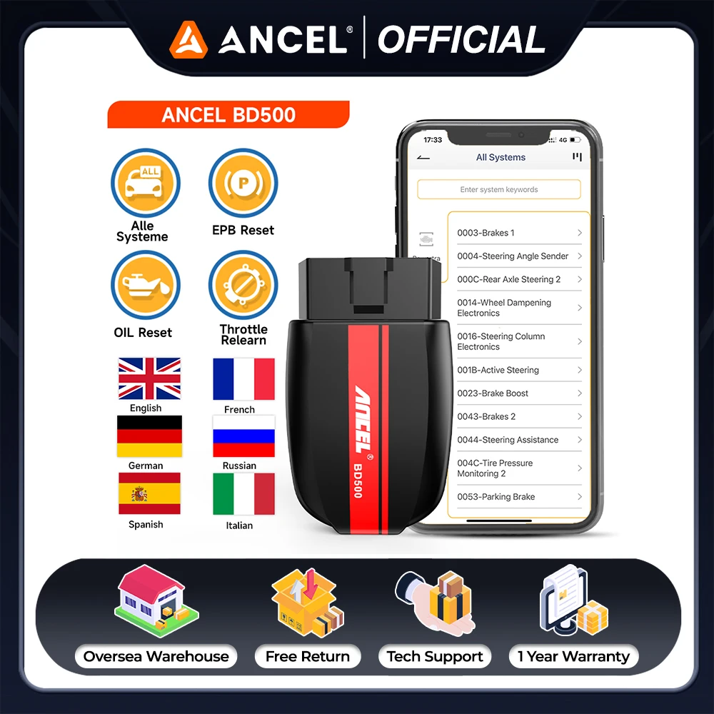 

ANCEL BD500 Bluetooth диагностический сканер для VW Audi Skoda все системы Volkswagen OBD2 сканер масло EPB ETC сброс считыватель кодов