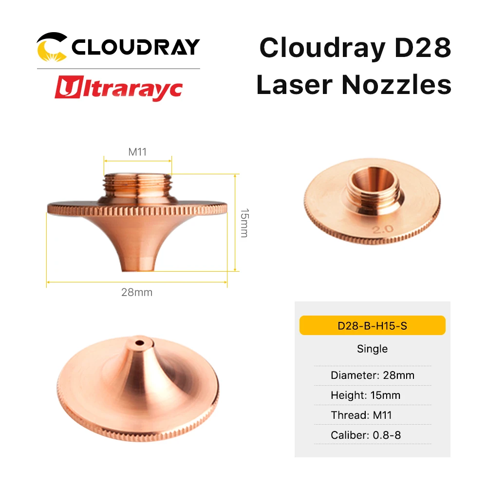 1/10/50 SZT. Dysze Laserowe Jednowarstwowe Dwuwarstwowe Chromowane D28 H15 Kaliber 0.8-8.0mm do Cięcia Włóknem Optycznym, Części Eksploatacyjne do Głowic Laserowych do Metalu