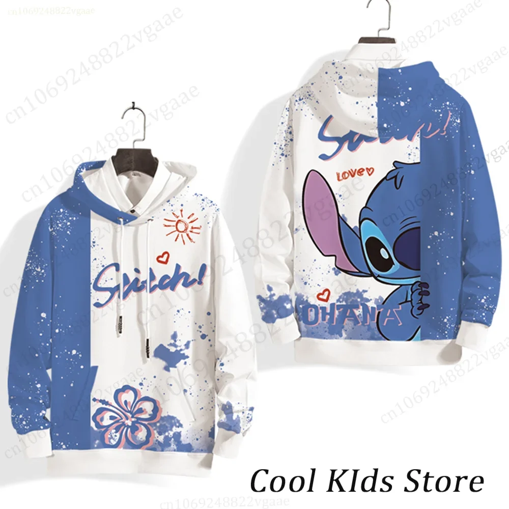 Disney Stitch And Angel Couple Hoodie Kids Men Women Hoodie Girls Boys Cartoon Children Long Sleeve Coat Top Pullover Sweatshirt