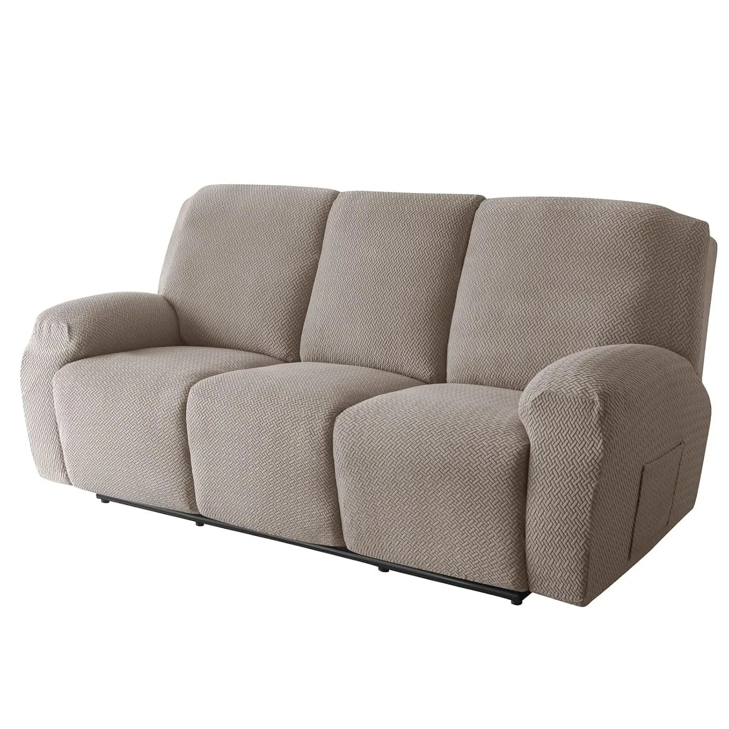 

Stretch Spandex 8pc Recliner Sofa Slipcover with Pocket Pet Kid Friendly Khaki 3 Seat, Customized