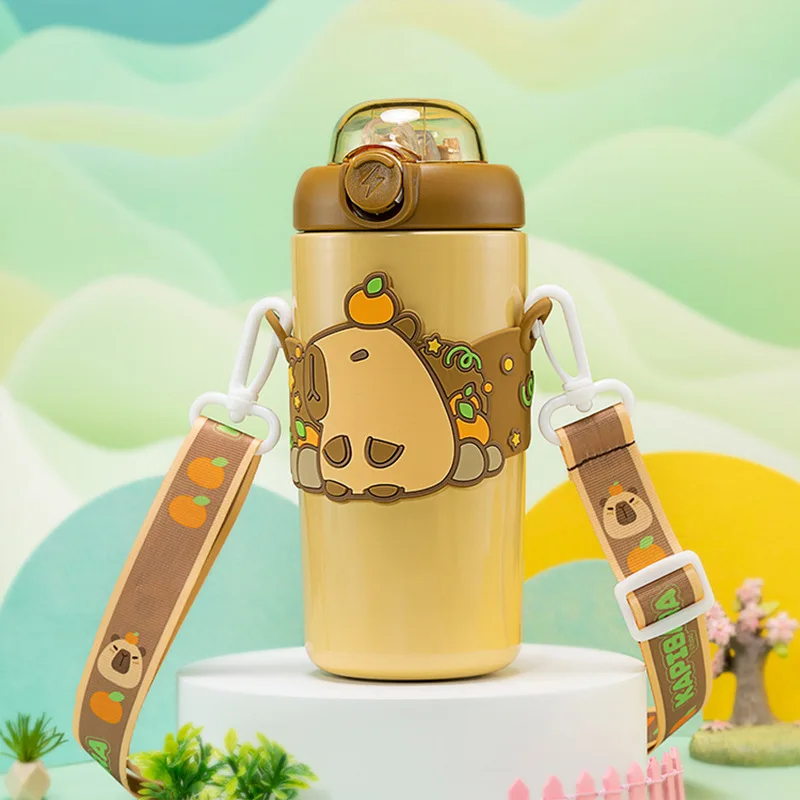 Kapibala Thermos Cup Double Drinking Cup Dolphin With Straw High Appearance Crossbody Children Cup Portable Water Cup For School