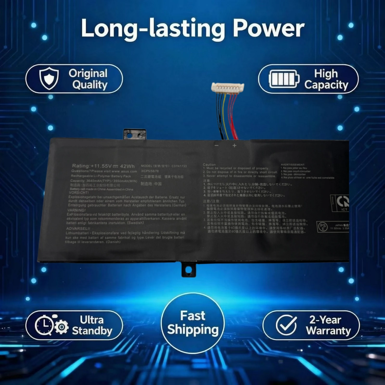 New Original C31N1733 11.55V 42Wh Laptop Battery for ASUS VivoBook Flip 14 TP412FA TP412UA TP470EA 0B200-02970000