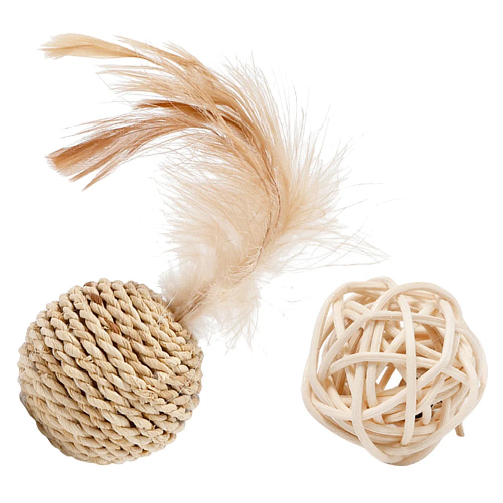 

2pcs Cat Rattan Balls Play Balls with Bells Weave Rattan Interactive Ball Toys Kitten Corn Braid Balls