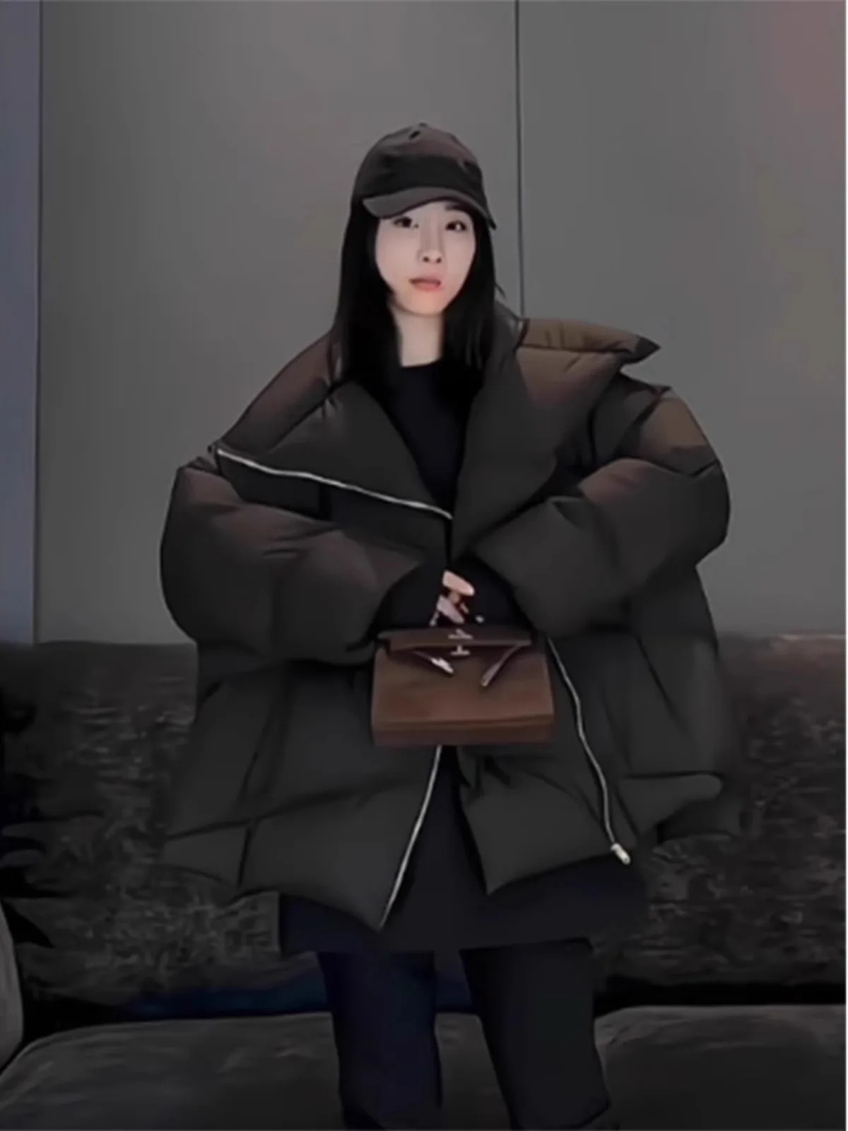 Faionable marrom pão para baixo Jaet feminino inverno novo sle gola grande rua sle commute ele casaco de fibra de poliéster