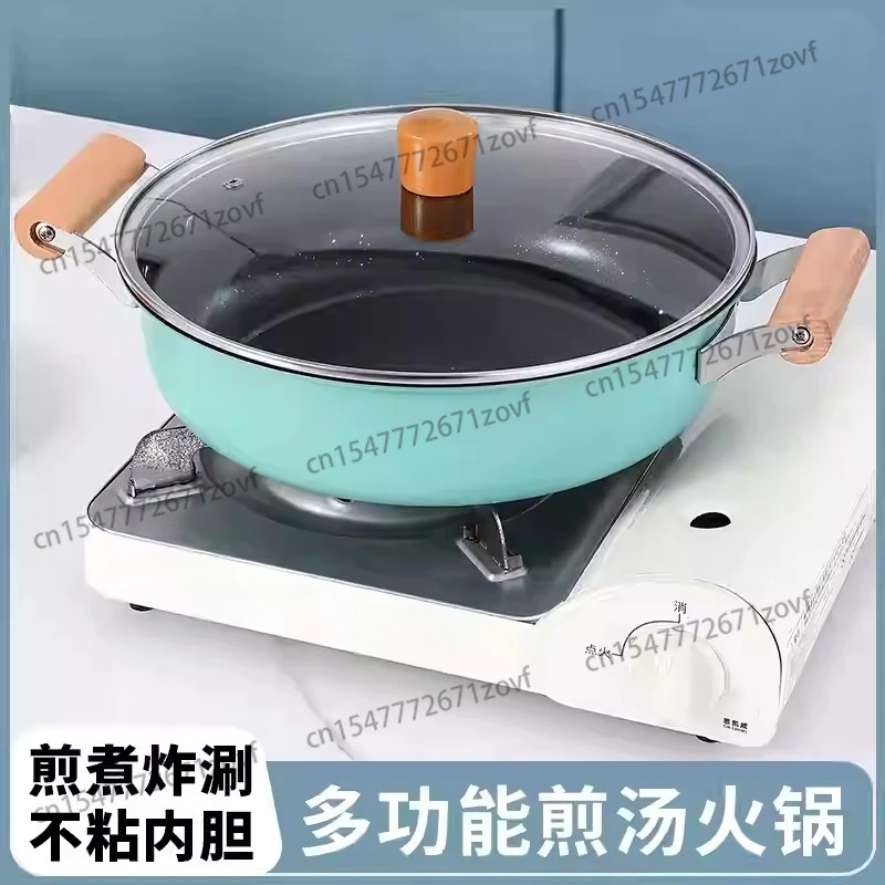 Stir-fry Pan Large Kitchen Soup Cooking Pot with Lid Easy to Clean Cooking Woks Induction Compatible Healthy Non Toxic Pan
