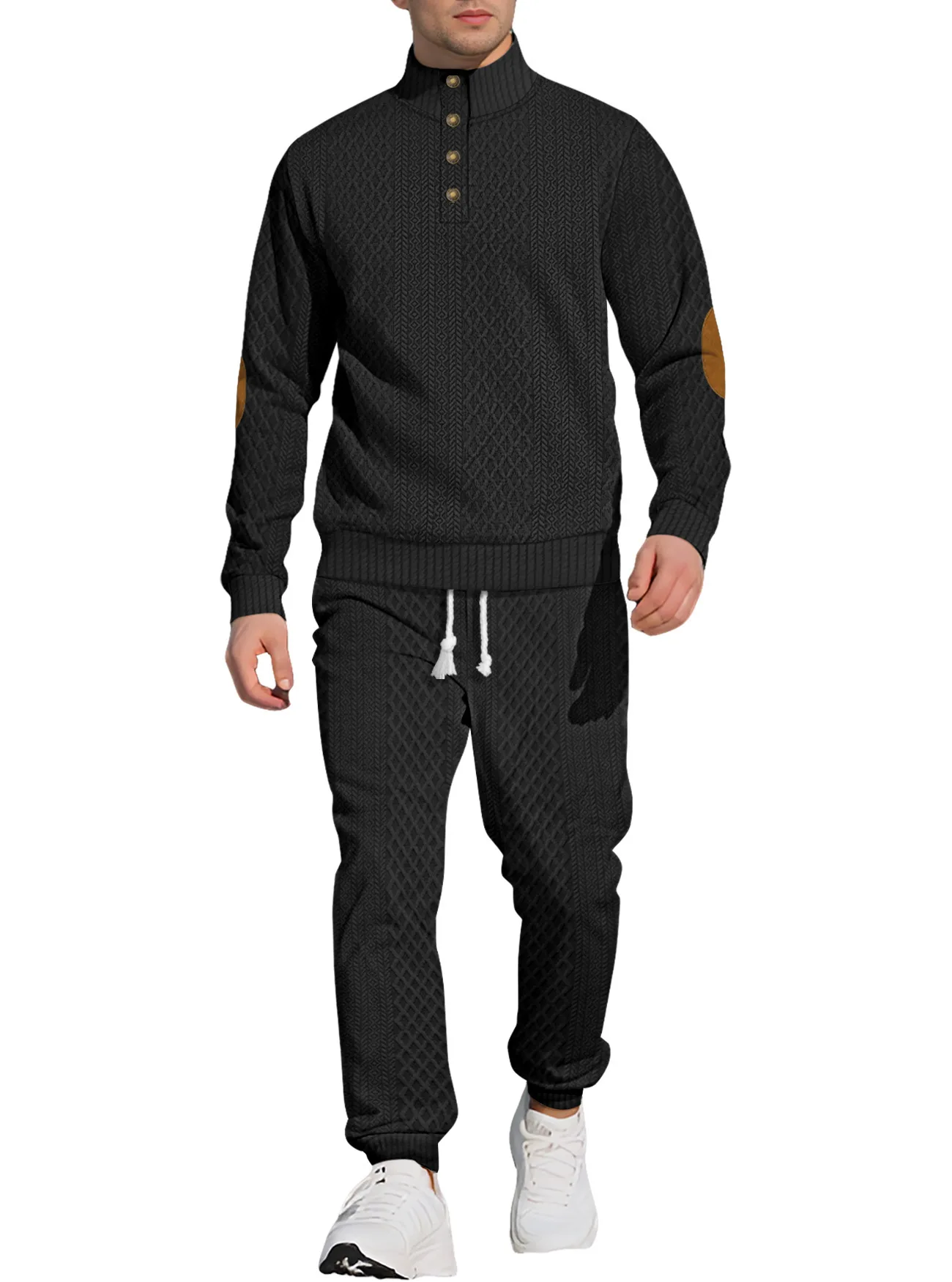 New European Size Stand-up Collar Long-sleeved Trousers Casual Sports Outdoor Sweater Pants Jacquard Sweater Set view 2