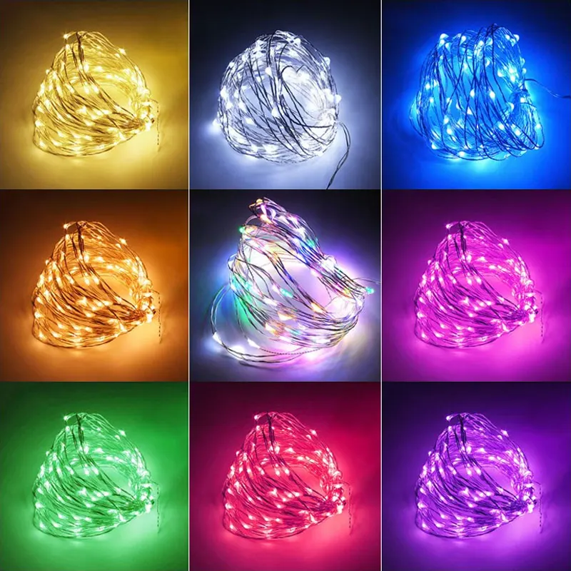 LED String Lights Silver Wire Fairy Warm White Garland Home Christmas Wedding Holiday Party Decoration Powered By Battery