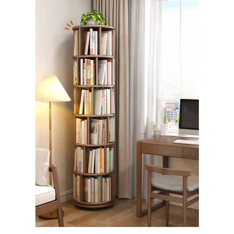 Solid wood rotating bookshelf 360 degree bookcase movable children's picture book bookshelf