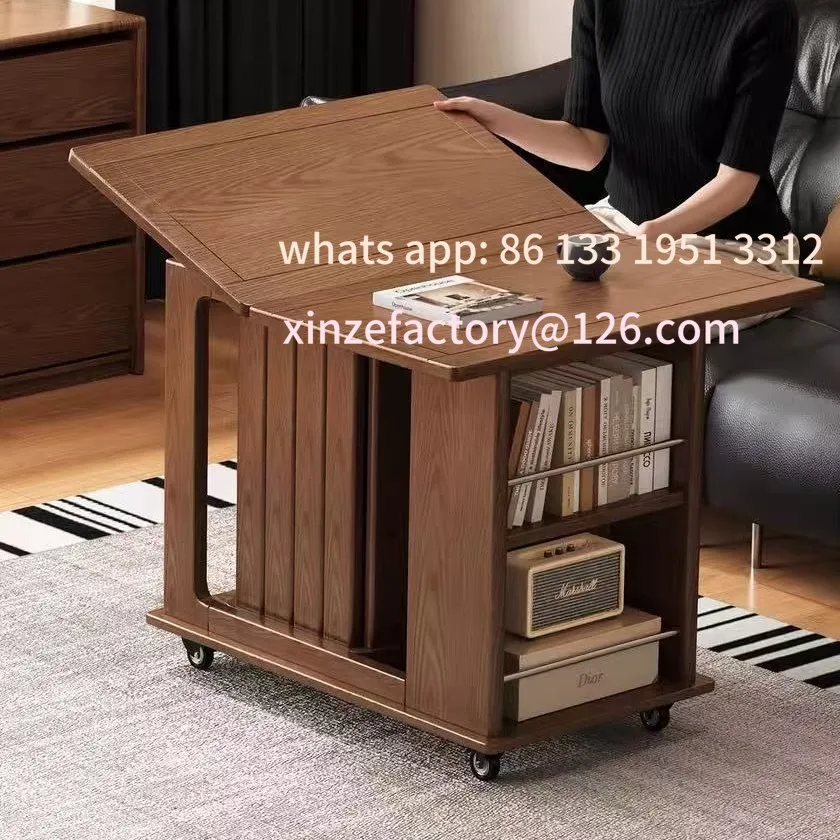 

Customizable table solid wood mobile side table coffee table living room sofa balcony trolley folding multi-functional small