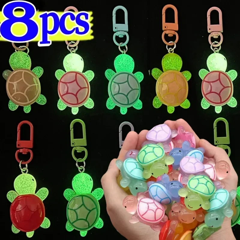 1/8Pcs Colorful Luminous Turtle Keychain Cartoon Glow in-the-dark Color Keyrings Resin Sweet Sea Animal Bag Pendant Hangings